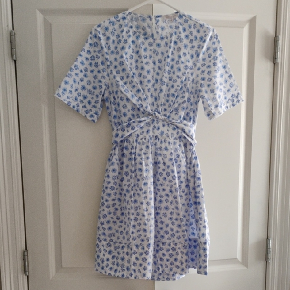 Olivaceous White and Blue Floral Dress